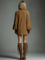 Women's Vintage Loose Suede Turtleneck Mini Dress