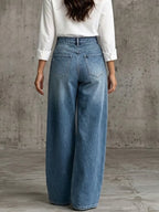 Casual Military-style Jeans With Metal Buttons
