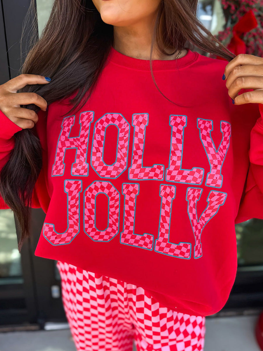 Holiday Graphic Sweatshirt & Checkered Wide-Leg Pants Set