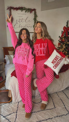 Holiday Graphic Sweatshirt & Checkered Wide-Leg Pants Set