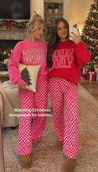 Holiday Graphic Sweatshirt & Checkered Wide-Leg Pants Set