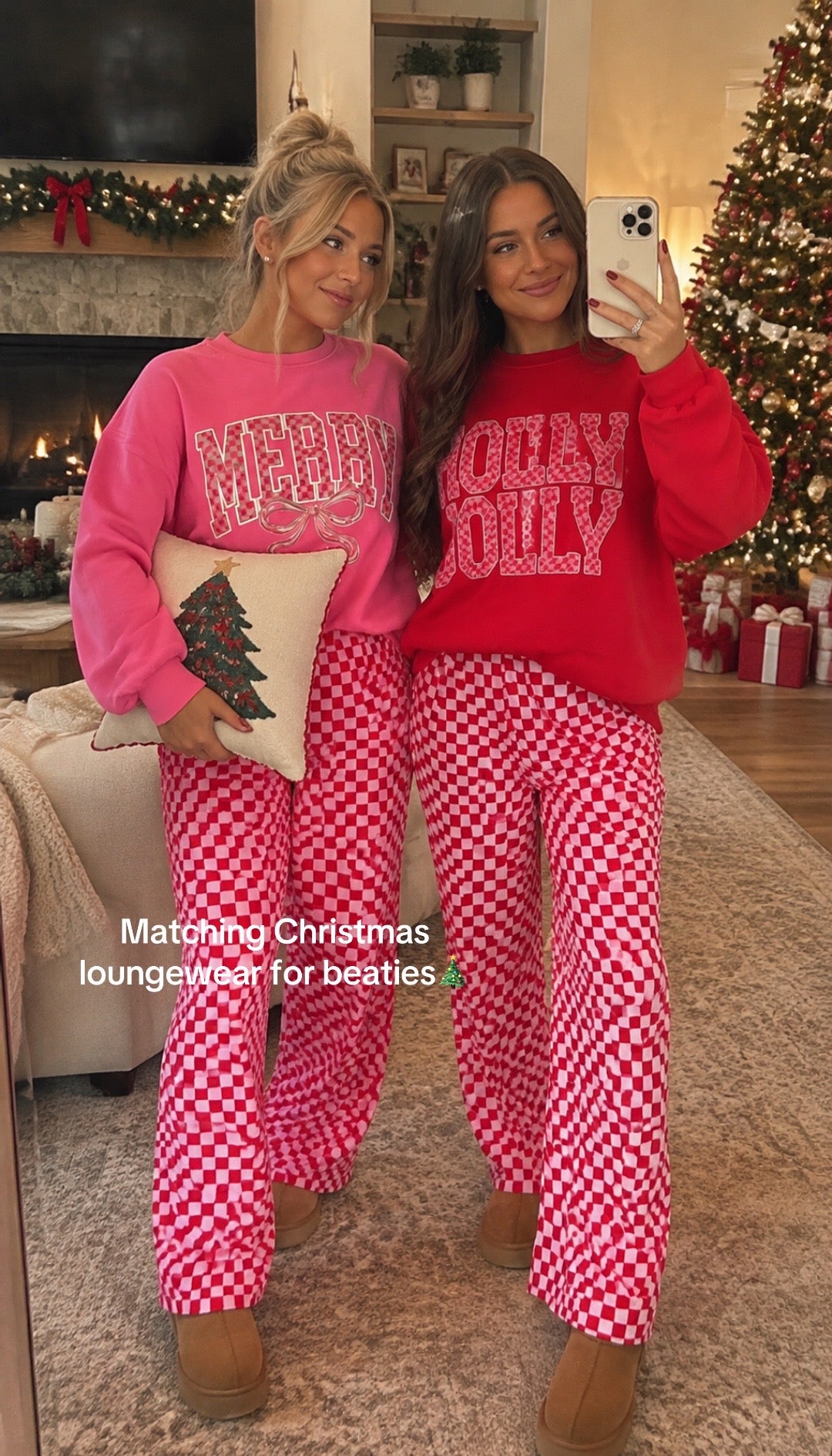 Holiday Graphic Sweatshirt & Checkered Wide-Leg Pants Set
