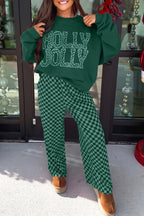 Holiday Graphic Sweatshirt & Checkered Wide-Leg Pants Set