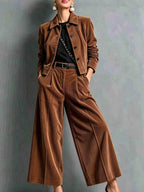 Corduroy Cropped Jacket & Wide-Leg Pants Set