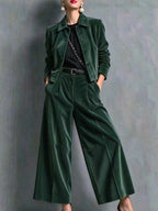 Corduroy Cropped Jacket & Wide-Leg Pants Set