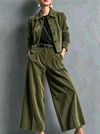Corduroy Cropped Jacket & Wide-Leg Pants Set