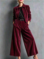 Corduroy Cropped Jacket & Wide-Leg Pants Set