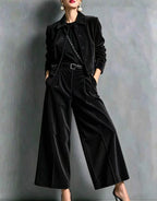 Corduroy Cropped Jacket & Wide-Leg Pants Set