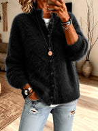 Fuzzy Knit Button-Front Cardigan