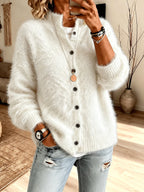 Fuzzy Knit Button-Front Cardigan