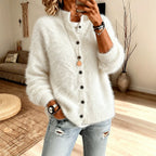 Fuzzy Knit Button-Front Cardigan