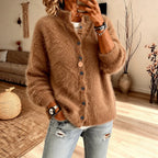 Fuzzy Knit Button-Front Cardigan