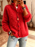 Fuzzy Knit Button-Front Cardigan
