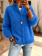 Fuzzy Knit Button-Front Cardigan