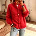 Fuzzy Knit Button-Front Cardigan