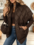 Women's Warm Diamond Pattern Sleeveless Mid Length Stand Collar Vest Coat