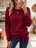 Women's Side Tie Crewneck Knit Sweater