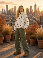 Cream Polka Dot Balloon Sleeve Jacket – High Neck Lightweight Outerwear