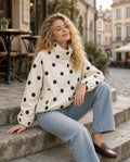 Cream Polka Dot Balloon Sleeve Jacket – High Neck Lightweight Outerwear