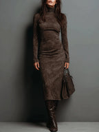 Elegant Suede Maxi Dress