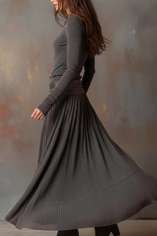 Retro Grey Ribbed Stretch Slim-Fit Set