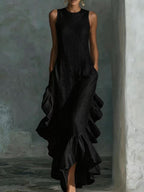 Sleeveless Ruffled Linen Maxi Dress