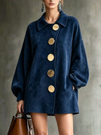 margot oversized faux suede jacket dress in navy blue - front view