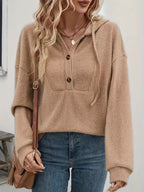 Button-Front Drawstring Hoodie
