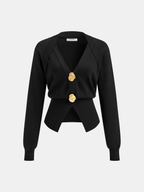 Metal Detail V-Neck Wool Blend Sweater