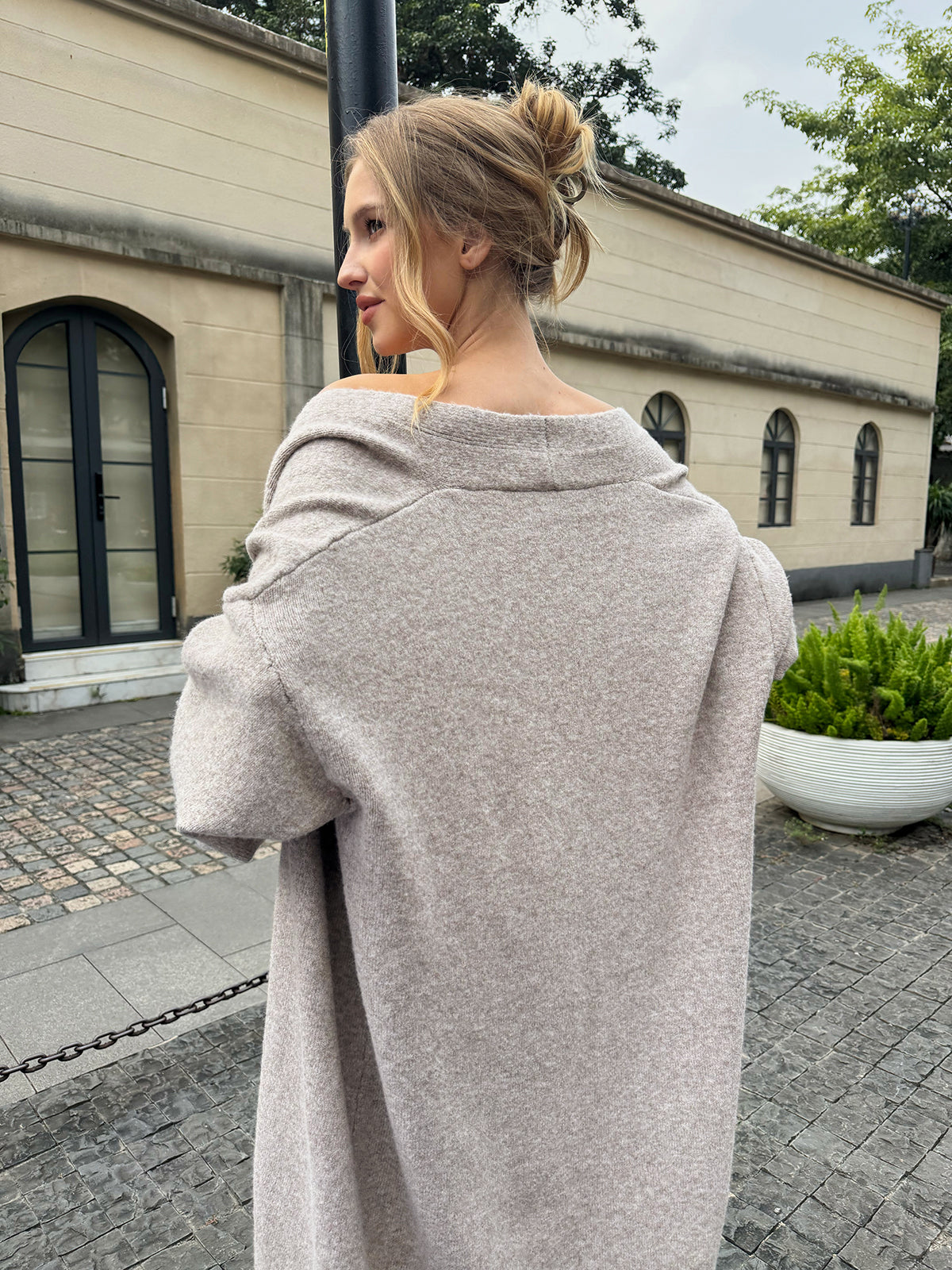 Three-Piece Knit Bustier Cardigan Pants Set