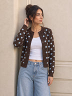 Polka?Dot Long?Sleeve Knit Cardigan
