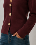 V‑Neck Decorative Gold Button Long Sleeve Knit Cardigan