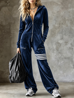 Velvet Hooded Zipper Wide Leg Jumpsuit