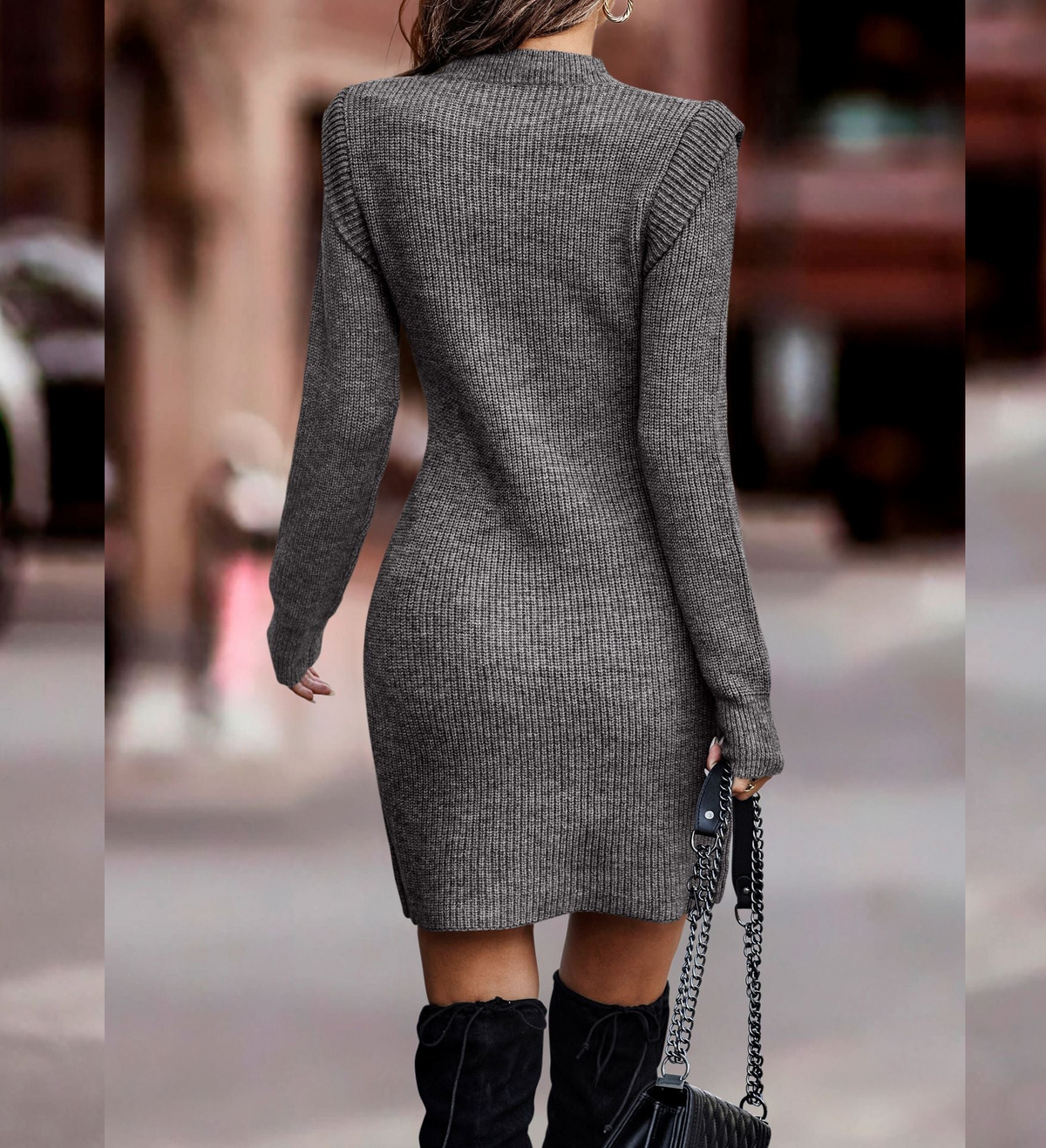Elegant Stickad Tr?ja Dam | Ribbad V?v f?r Chic och Mysig Stil 1