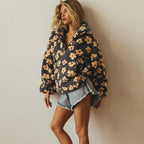 Oversized Floral Teddy Fleece Jacket with Half Zip