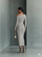 Women's Gray One-shoulder Knitted Dress