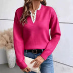 Women's Lace Trim V Neck Sweater