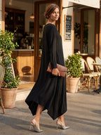 Women's Small V-Neck And Asymmetrical Hem Cotton-Blend Midi Dress