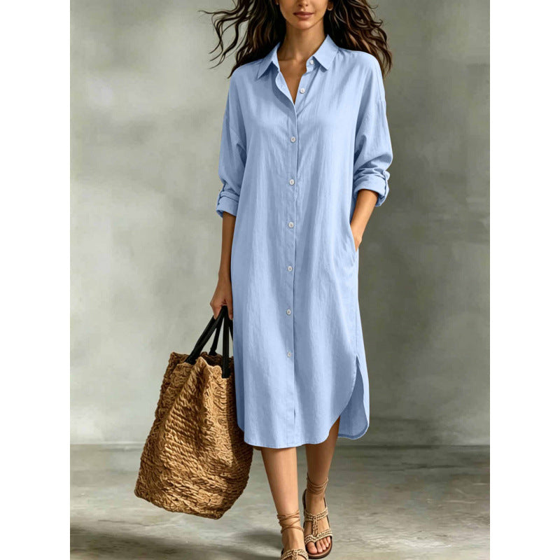 Oversized Linen?Blend Shirt Midi Dress