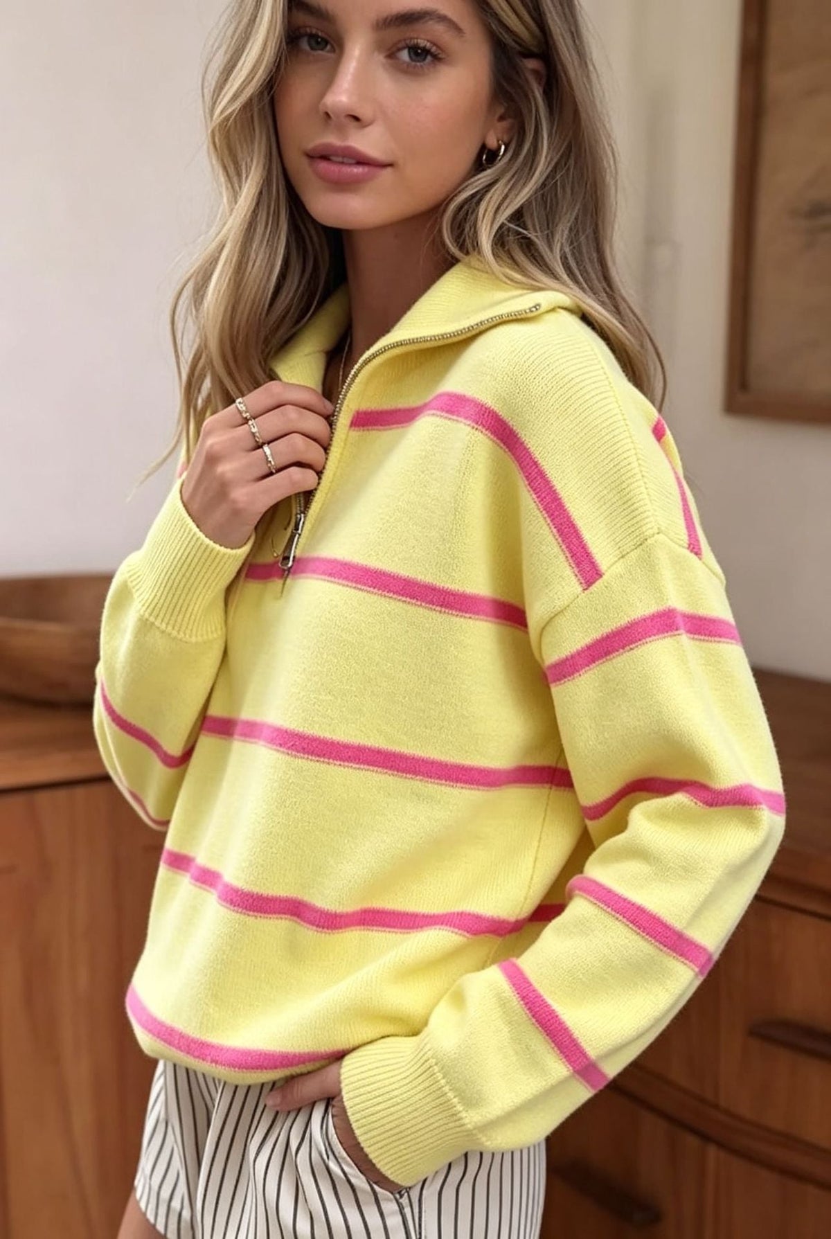 Soft Stripe Half-Zip Sweater