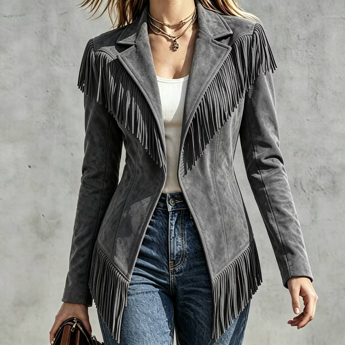 Faux Suede Fringe Jacket
