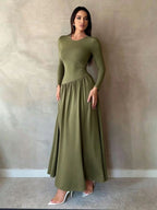 Ruched Waist Long Sleeve Maxi Dress