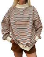 Oversized Striped Mock Neck Sweatshirt