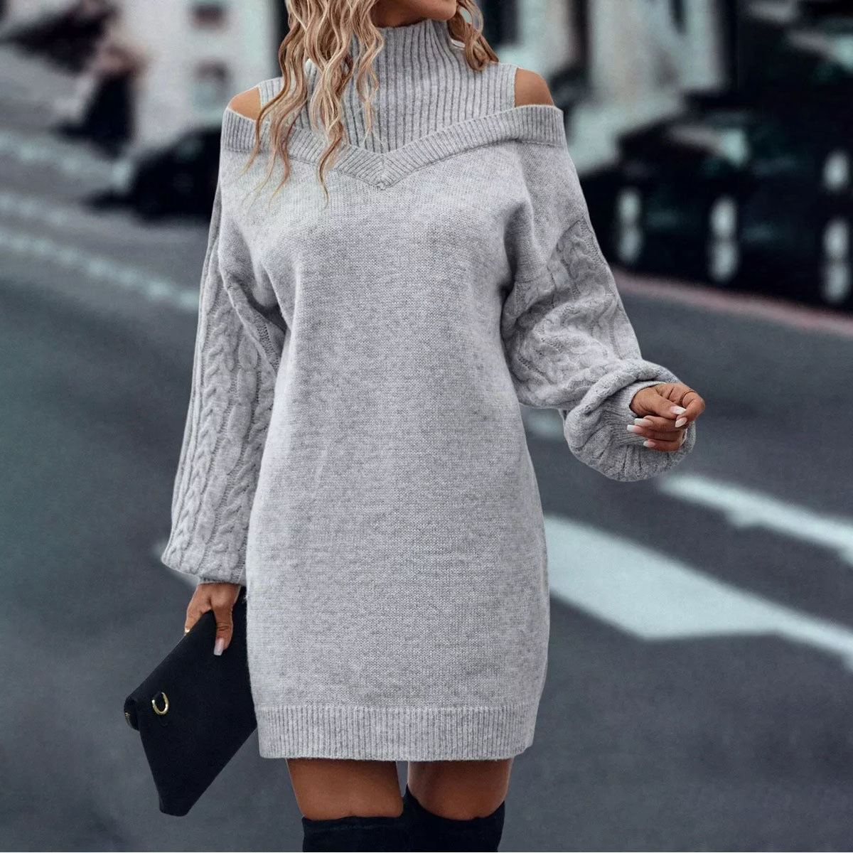 Cold-Shoulder Turtleneck Sweater Dress