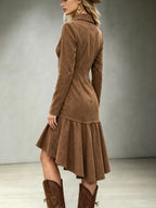 Suede Shirt Dress with Ruffled High-Low Hem