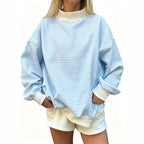 Oversized Striped Mock Neck Sweatshirt