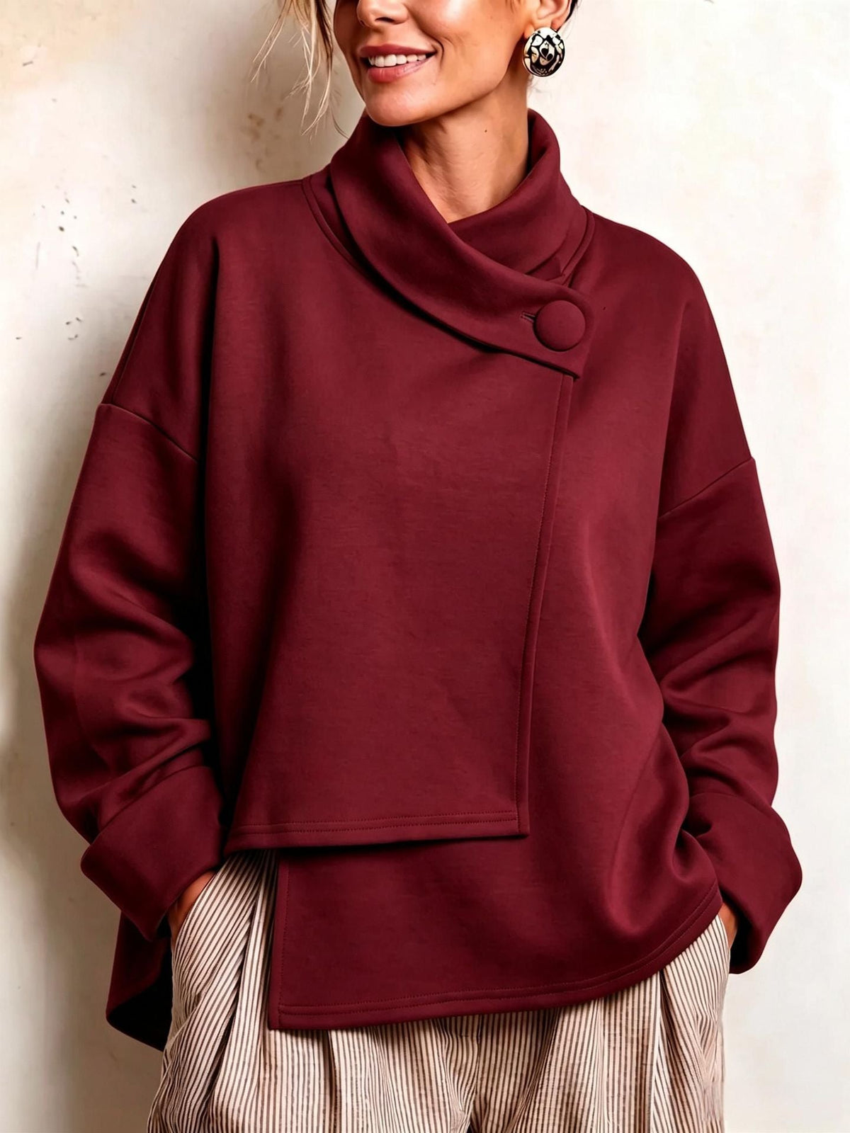 Modern Asymmetric High-Neck Casual Sweatshirt