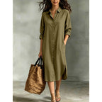 Oversized Linen?Blend Shirt Midi Dress
