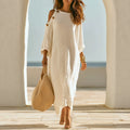 Linen?Blend Cold?Shoulder Button Detail Loose Maxi Dress