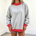 Oversized Sweatshirt with Polka Dot Trim